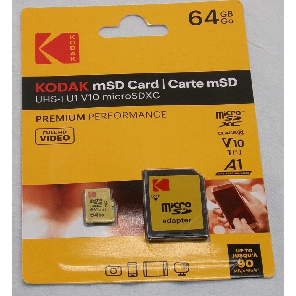 Kodak 64GB Class 10 UHS-I U1 MicroSDXC Card with Adapter 10x Write Speed